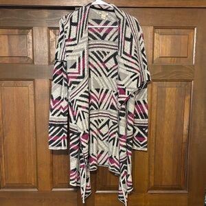 Lucky Brand Black, White, and Pink Geometric Cardigan
